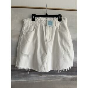 HAYDEN LOS ANGELES Womens Denim Skirt White Distressed Paperbag Waist Medium